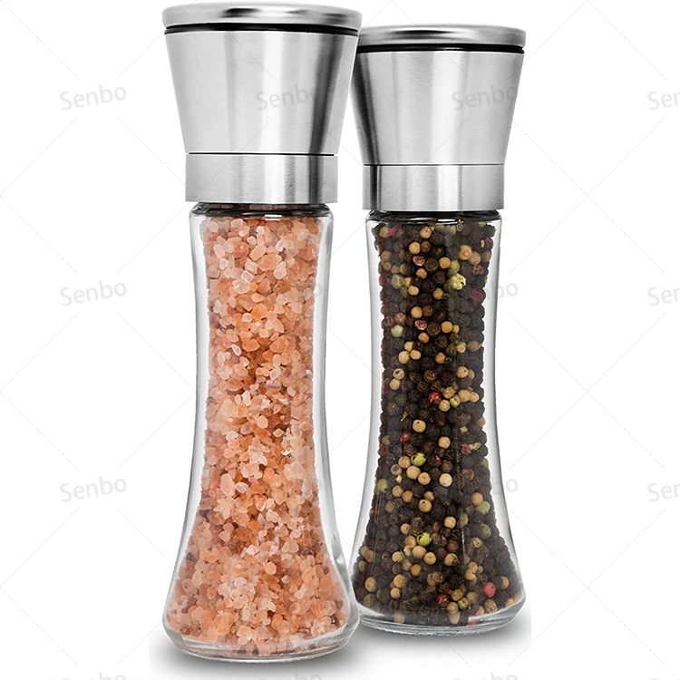 Kitchenware Tall Glass Salt and Pepper Shakers stainless Steel Salt and Pepper Grinder Set of 2 for cooking Camping BBQ