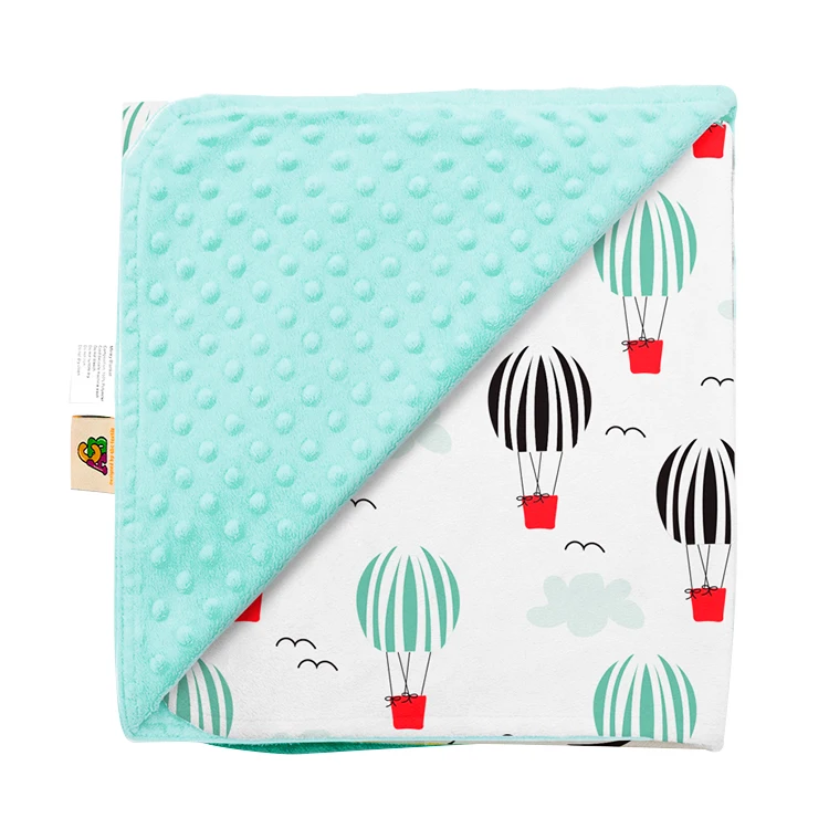 
Soft Plush Baby Blue Minky Blanket - Hot Air Ballon 