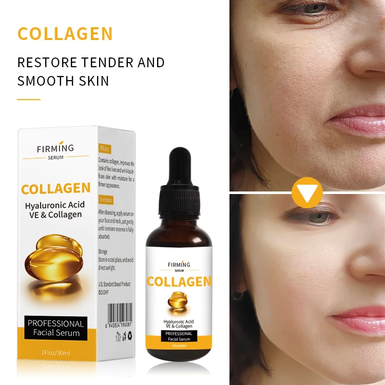 Best Selling Private Label Organic Hyaluronic Acid Collagen Face Serum Anti-Wrinkle Anti-Aging Collagen Facial Serum