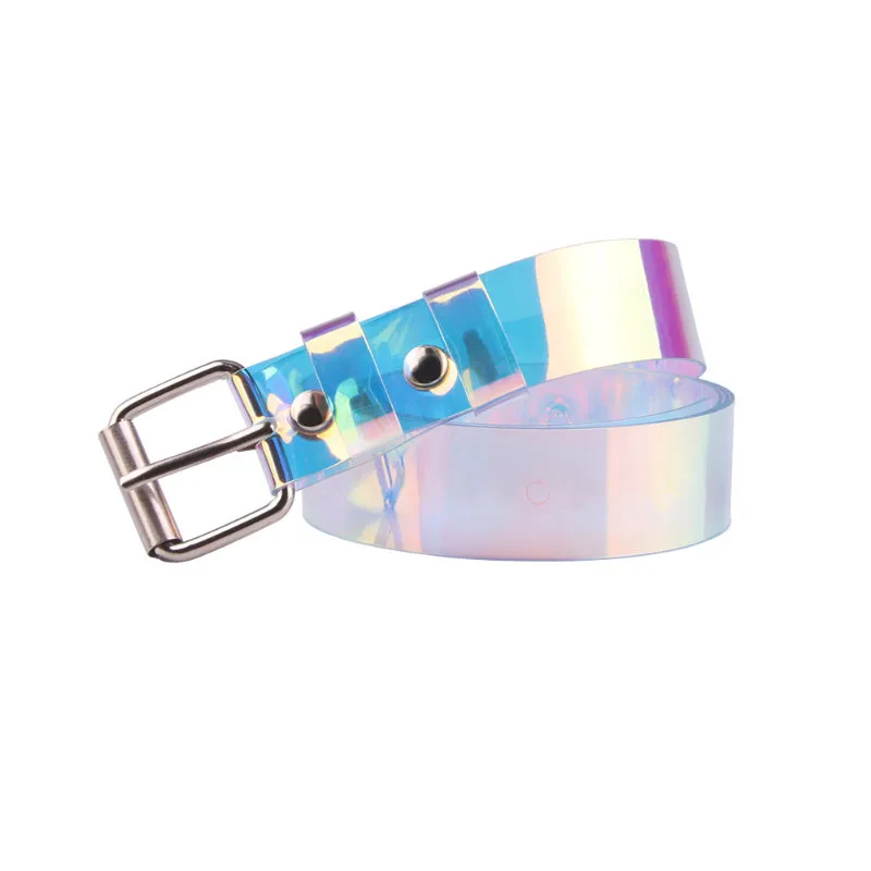 stock 2.3cm width Women fashion laser colorful smooth clear pvc plastic waist belt strap
