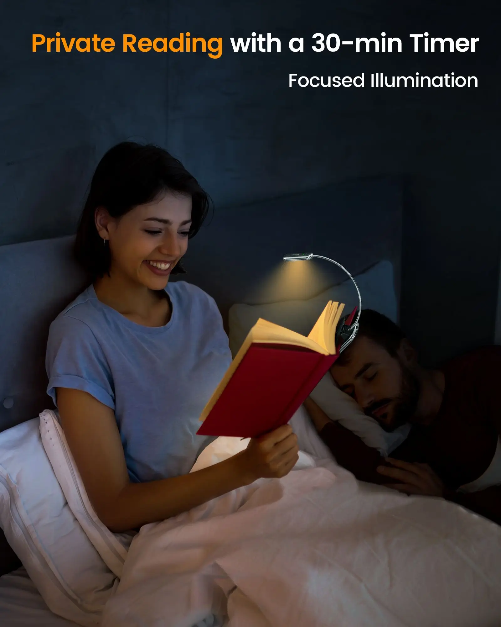 Glocusent Tricolor 5 Levels Dimmable Usb Rechargeable Flexible Led Clip On Book Reading Light For Reading In Bed