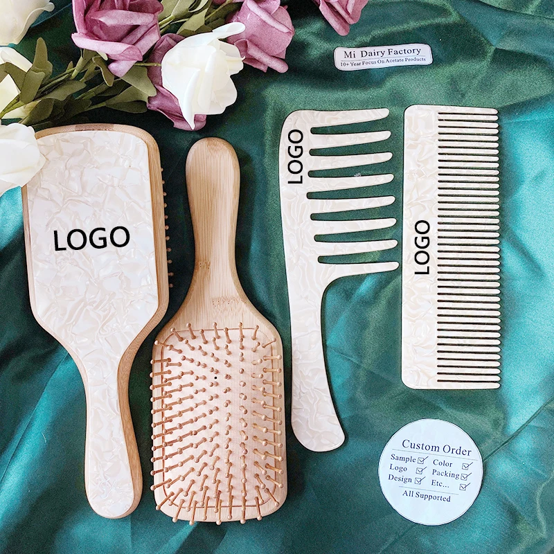 MiDairy CUSTOM LOGO 3000+ Colors cellulose acetate  bamboo  airbag hair brush comb claws clips accessories  set