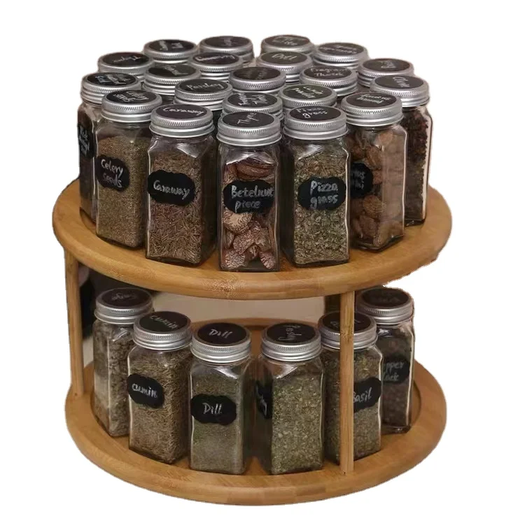 Bamboo Lazy Susan 2 Tier Turntable Cabinet Organizer Spice Rack Removable Spinning Tray Organizer for Kitchen Cabinet 10 Inch