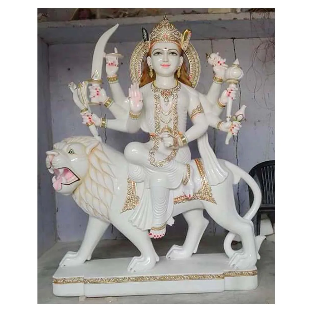 Чистый белый мрамор Durga богиня Мурти