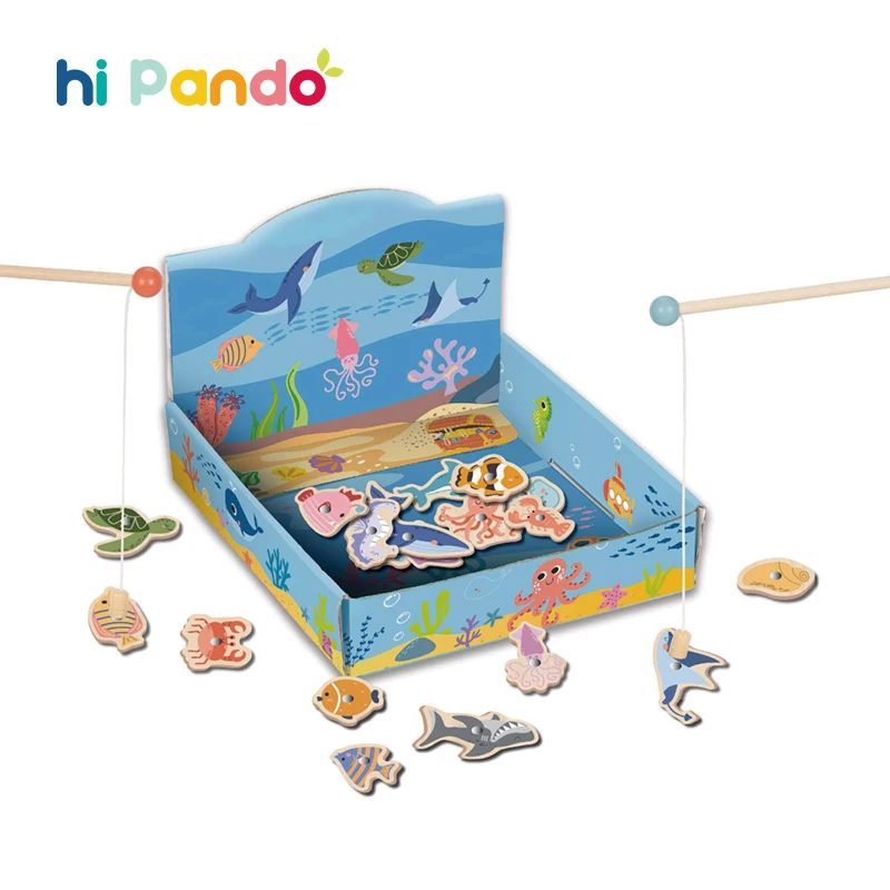 Early Education Montessori Wooden Fishing Game Baby Enlightenment Marine Animal Cognition Fishing Toys