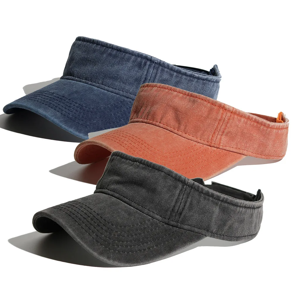 Wholesale Unisex Washed Vintage Sun Visor Hat Summer with Custom Logo Baseball Cap Sports Visor Adjustable Sun Hat Headband Cap