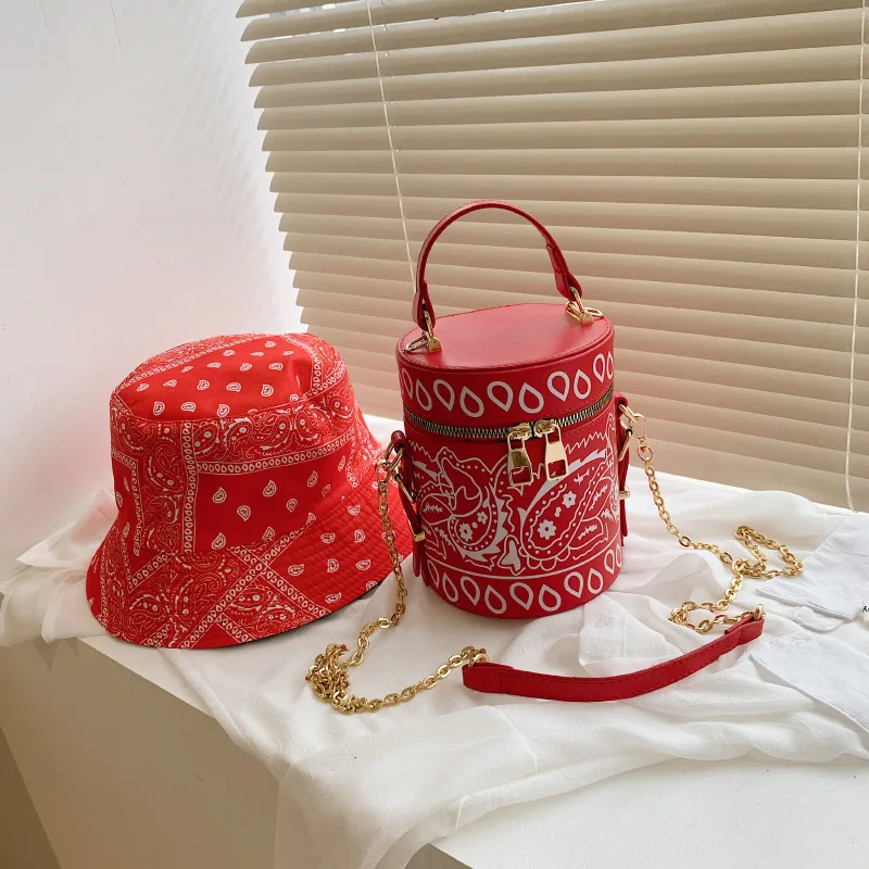Hot Selling Bandana Bucket Purses 2021 Luxury Handbags For Women Purse And Hat Set Ladies Hand Bags