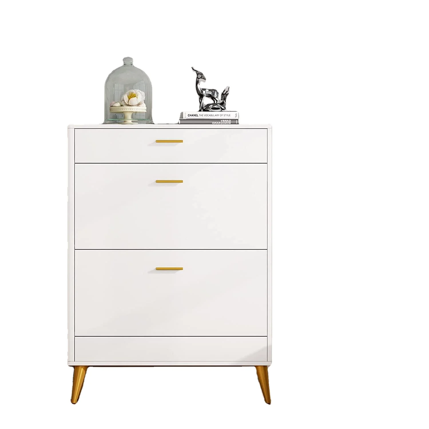 16 Pair Shoe Storage Rack Cabinet Organizer with 2 Flip Drawers for Heels, Boots, Slippers (White)