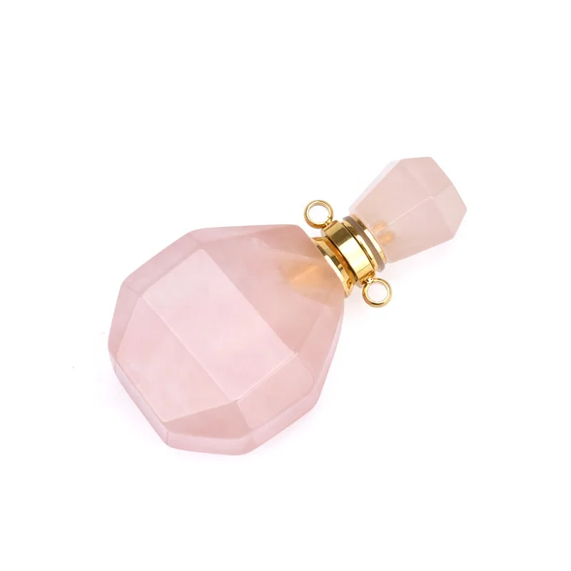 Perfume Bottle Shaped Aromatherapy Locket rose quartz with Rose Gold Chain