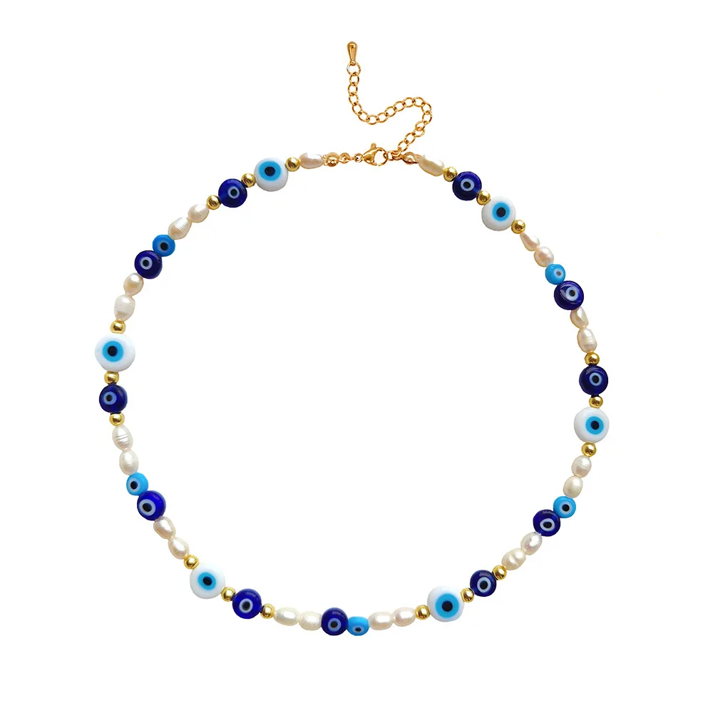 bohemia design freshwater pearl necklaces trendy murano eye bead necklace wholesale handmade fashion jewelry necklaces