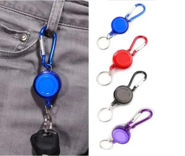 Retractable Badge Reel Clip Keychain / Metal Pull Keyring Anti-lost Security Rope / Multifunctional Outdoor Telescopic Buckle