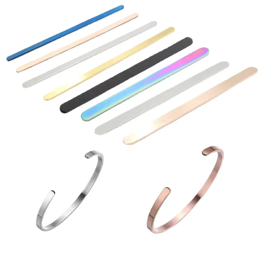 Hot sale mirror stainless steel strip bracelet DIY geometric C-shaped stainless steel cuff bracelet making metal rod