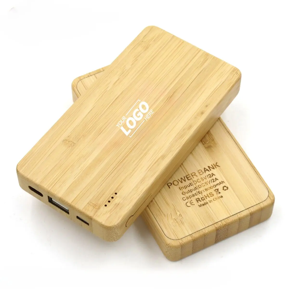 Eco-Friendly 100% Bamboo Wireless Power Bank - 5000 mAh Portable Charger for Smartphones and Devices