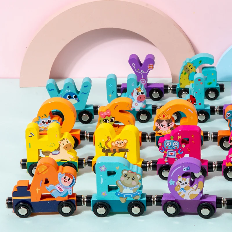 Montessori Educational Toys Magnetic Train Toys Assembled Magnetic Animal Number Wooden Magnetic Mini Train toys Set