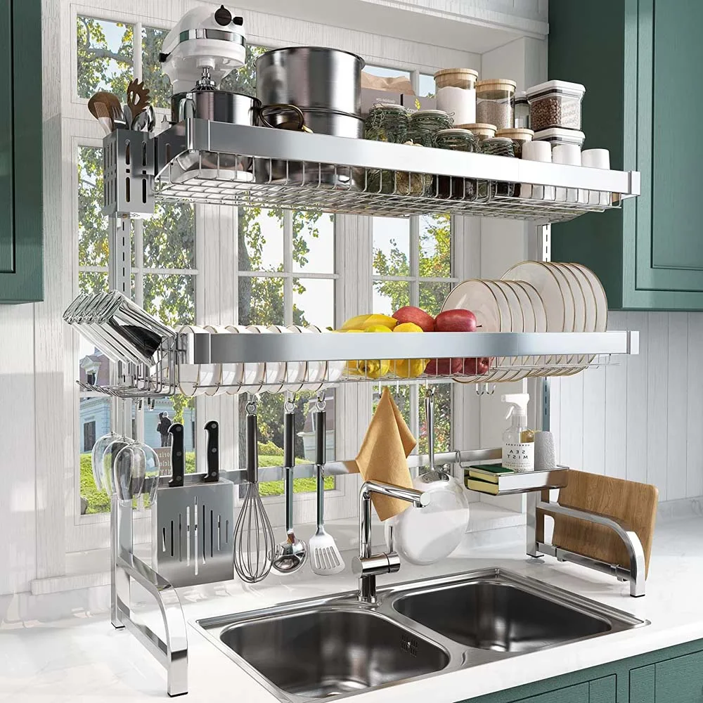 FREE SAMPLE 3 Tier Sink Dish Drying Rack Adjustable Large Dish Rack Drainer for Kitchen Storage Counter Organizer Shelf
