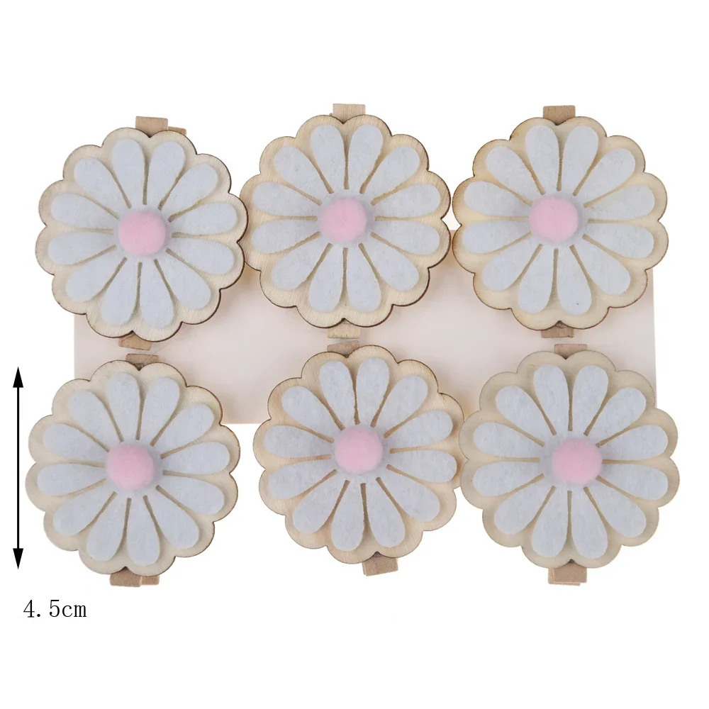 6PCS/SET Spring Easter Felt Home Decoration Flower Shape Paper Picture Clips Wooden Clothespin