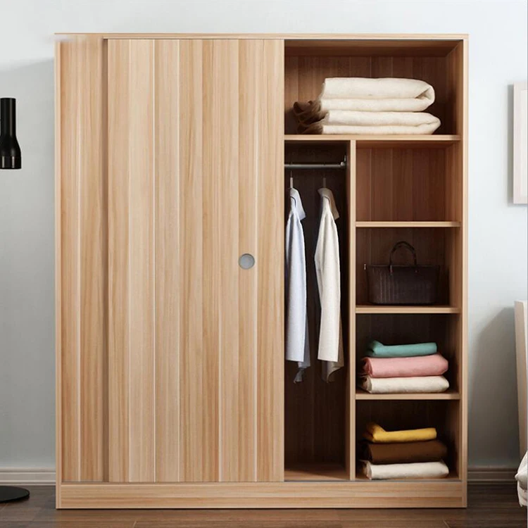 Modular Custom Wooden Panel Design Sliding Door Wardrobe Simple Modern Bedroom Closet Wardrobe Storage Cabinet