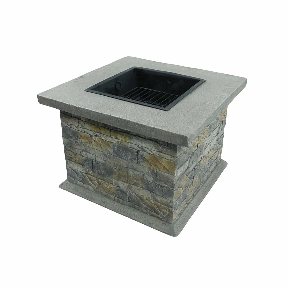Outdoor Garden Concrete Stone BBQ Grill Fire Table Wood Burning Square Fire Pit