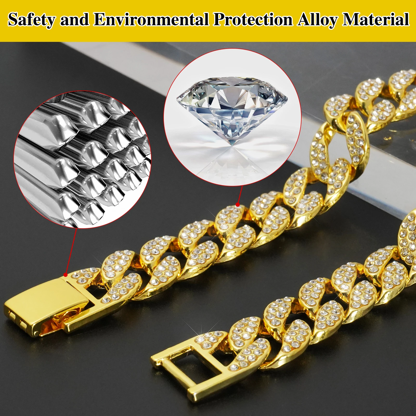 15MM Luxury Gold Dog Chain Collar Factory Bling Jewelry Metal Cuban Link for Dogs Cats