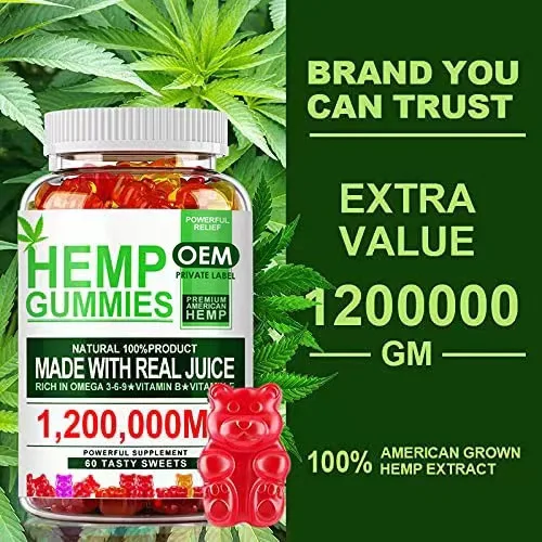 OEM ODM hemp gummi bears 5000mg 3000mg best natural organic herbal supplement bear shape heart shape hemp gummies