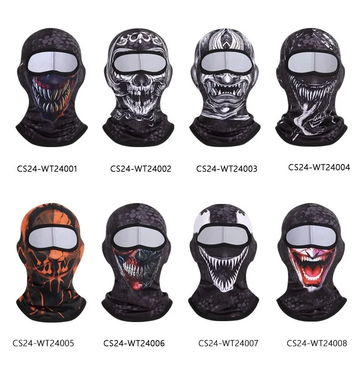2024 Custom Sublimation Printing Logo Quick Drying Cycling Motorcycle Full Face Cover Breathable  Mesh Ghost Balaclava Mask