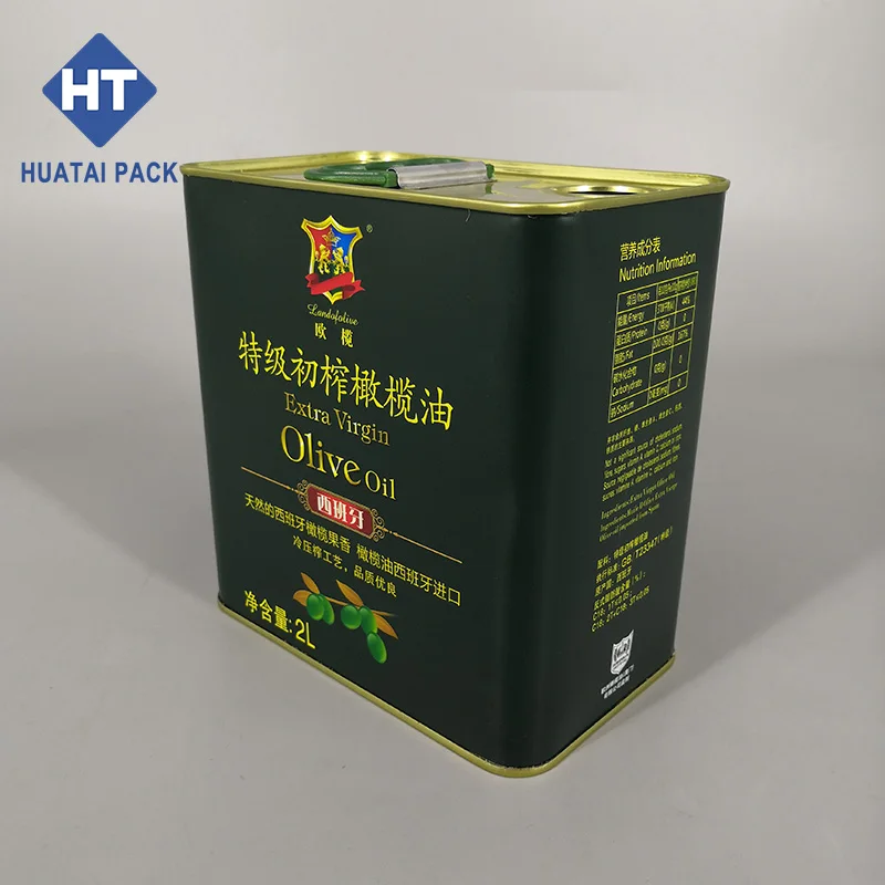 Factory price sale rectangular metal tin 2L olive oil can with spout