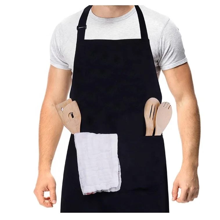 Antifouling Personalized Printed BBQ Black Aprons Custom Printing Embroidery Logo kitchen plain sublimations adjustable Apron