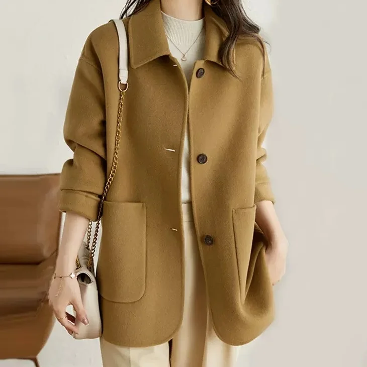 Autumn and Winter New Korean Version Solid Fashion Simple Elegant Woolen Overcoat Coats for Women