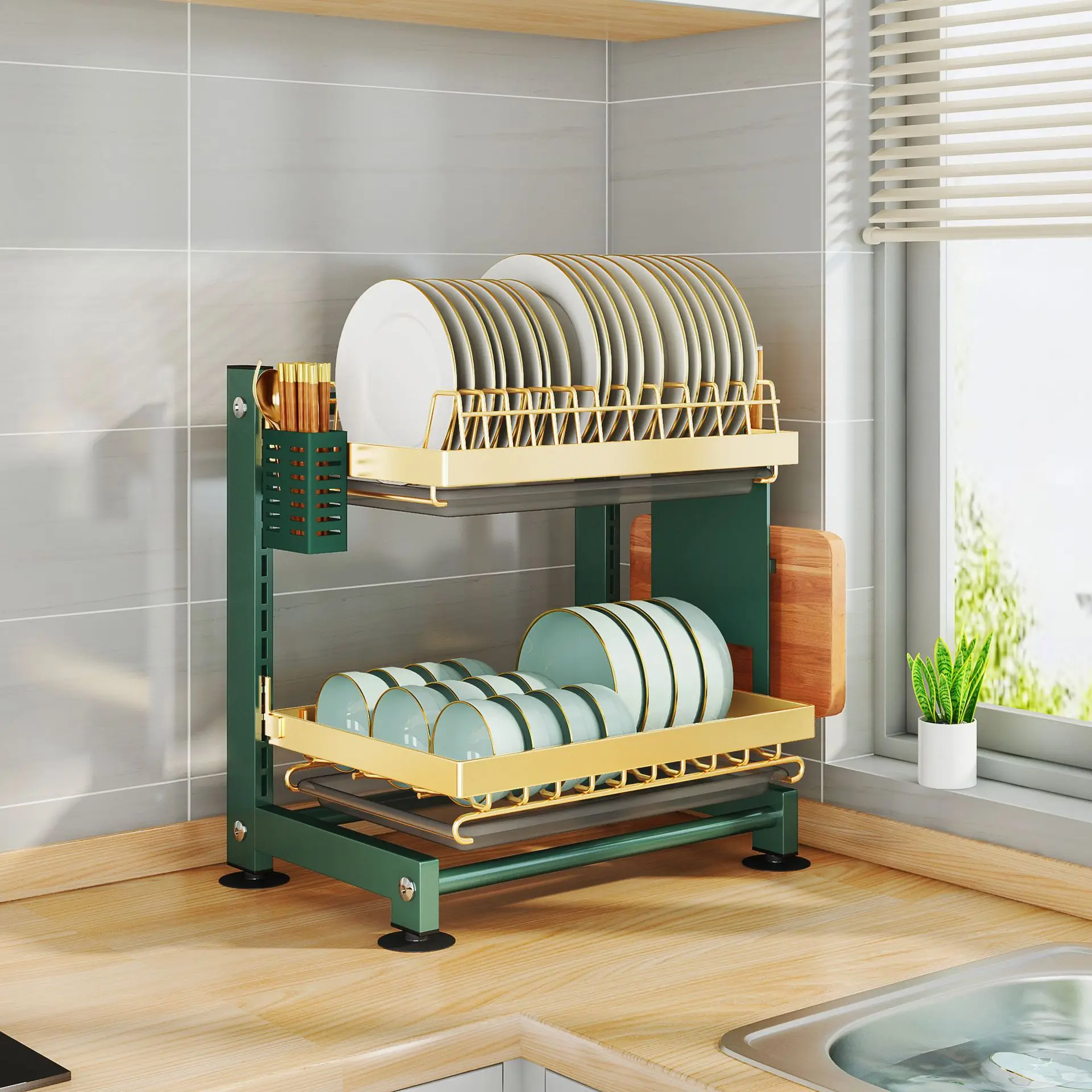 Stainless Steel 2 Tiers Dish Drying Rack Holder Drainer Over Sink Storage Shelf Kitchen Organizer