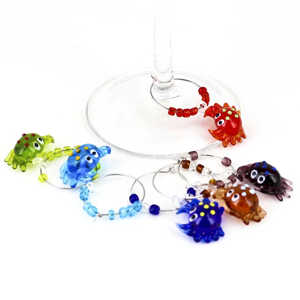 Set of 6 Glass Flip Flops markers for event party decoration glass wine charms