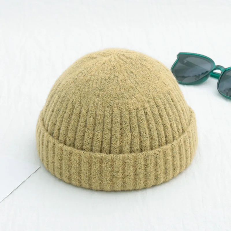 HT-0893 Autumn Vintage Quality Cotton Womens Knitted Winter Hats Hip Hop Dome Men Casual Melon Cap Winter Fisherman Hat