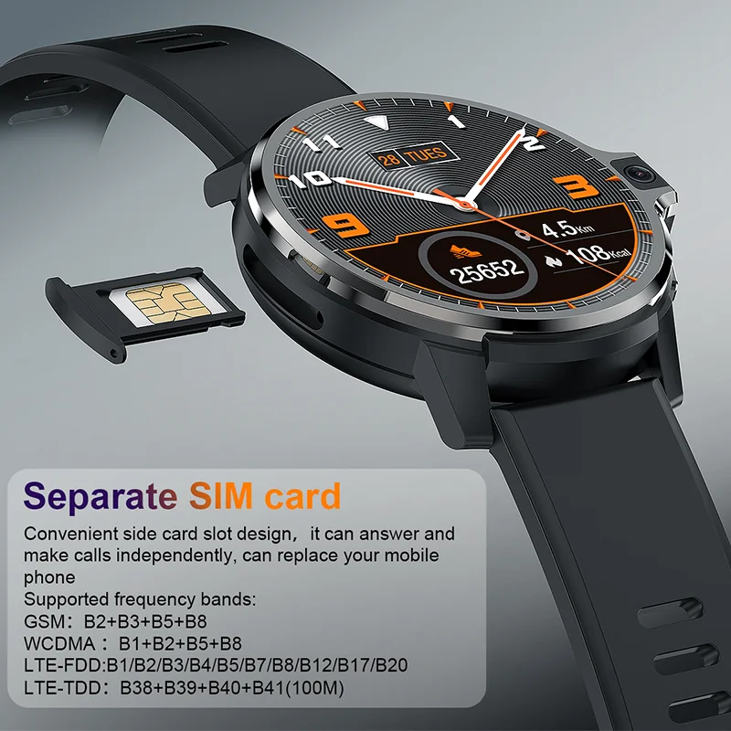 4G GPS Smart Watch DM30, 4+64GB Men Sport Smartwatch, Dual Camera, 1.69 Inch 400*400, Heart Rate/blood Oxygen Test, 1050mah