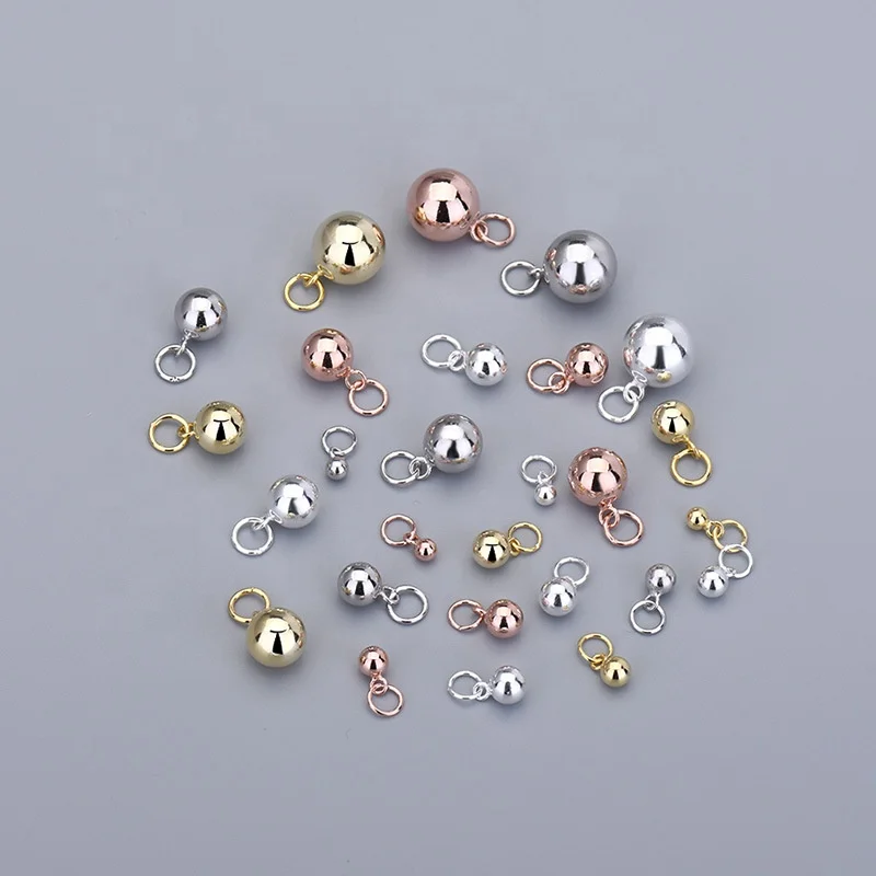 Hot sales 925 sterling silver rose gold plated round ball drop spacer bead charms pendant for jewelry making