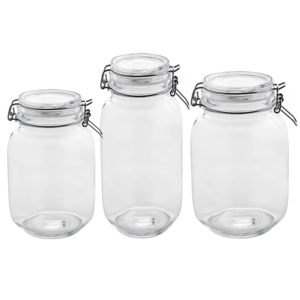 Square High White Material Glass Jars Food Storage Glass With Steel Buckle And Silicone Sealing Ring