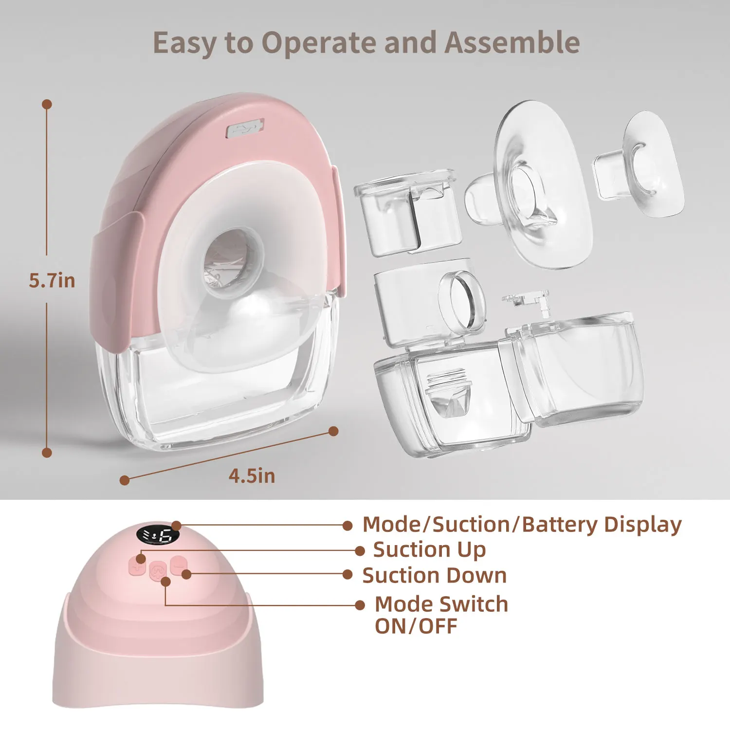 Anly Kiss Low Noise LCD Display OEM Portable Hands-Free Electric Pumps Wearable Breast Pump for Breastfeeding