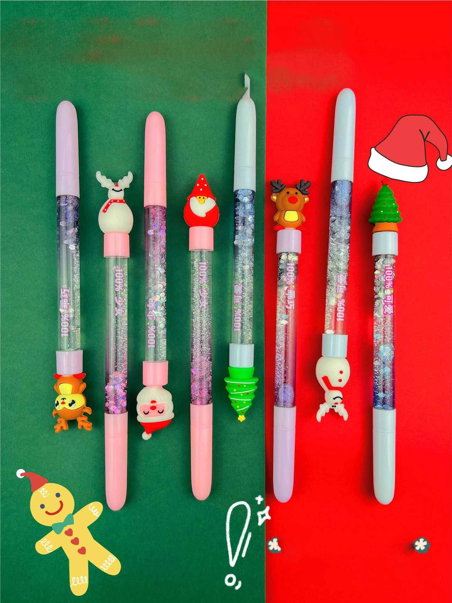 2022 New Father Christmas Elk Sequin Liquid Quicksand 0.5mm Gel Ink Pen Cartoon Unicorn Gel Pen