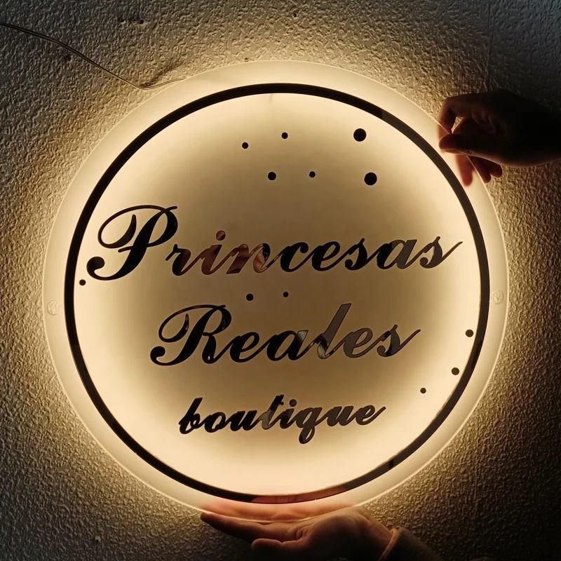 Kexian Manufacture Custom LED Acrylic Logo Sign Round Plates Mirror Letters Beauty Salon Acrylic Wall Signs Indoor Signage