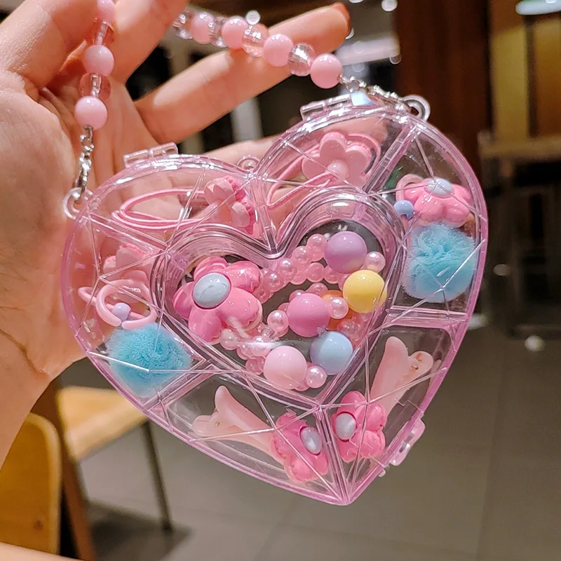 Cute Cartoon Girls Kids Necklace Bracelet Ring Hairpins Jewelry Heart Gift Box Set Princess Children Hair Accessories