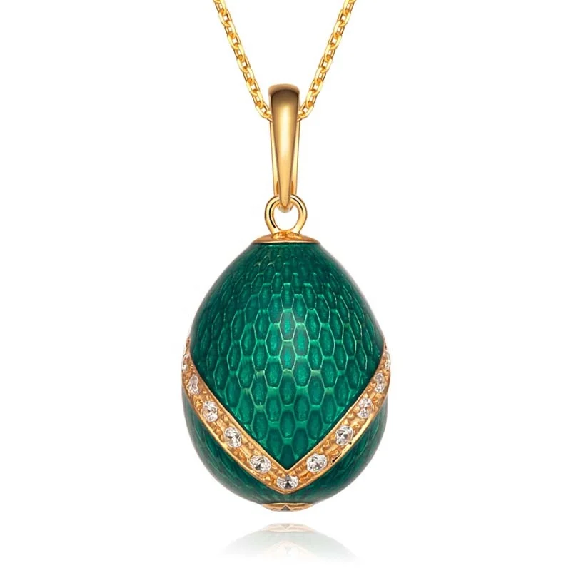 Зеленая эмаль пасхальное яйцо кулон горный хрусталь Faberge стиль яйца из стерлингового серебра