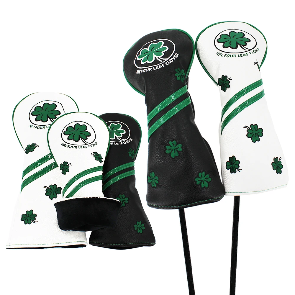 Golf Head Covers Four Leaf Clover Golf Wood Headcover for Driver Fairway Hybrid Putter Custom Golf Club Leather Headcovers