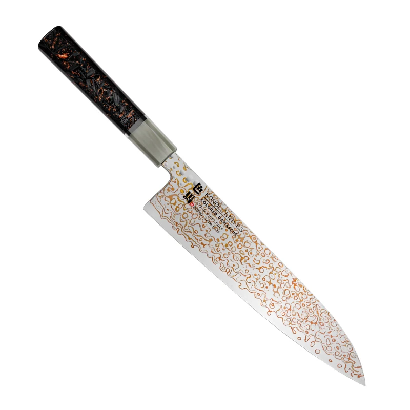 240MM Gyuto Knife Copper Damascus Steel Japanese VG-10 Core Buffalo Horn Resin Mixed Carbon Fiber& Copper Handle Chef knife