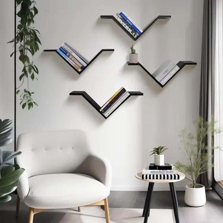 Manufacture Professional Design Custom W Shaped Wood Wall Shelf Floating Wall Mouted Shelves