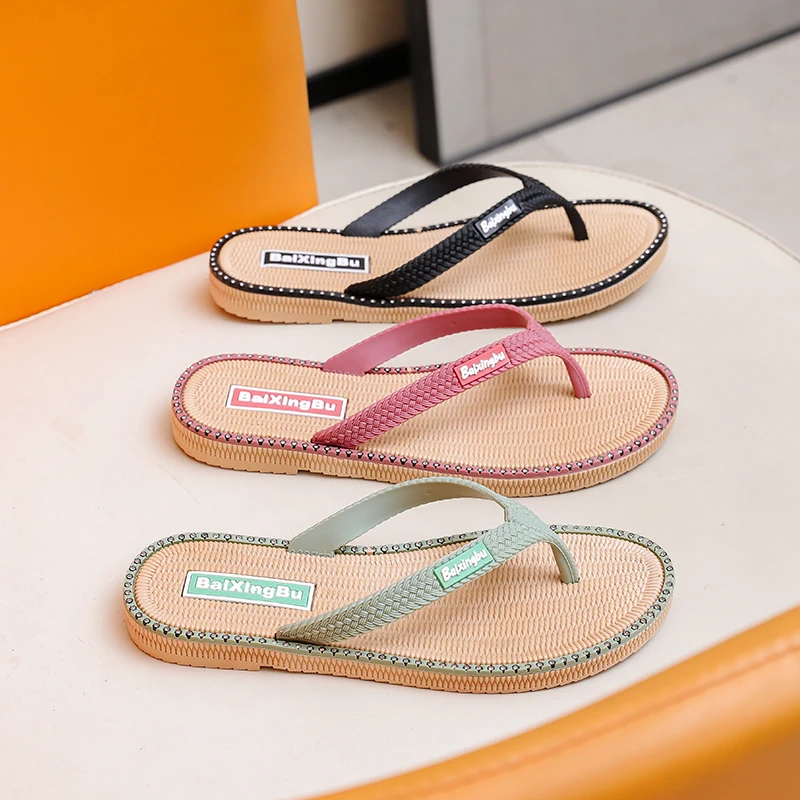 Young women flip-flops trend non-slip students wear high-end flat flip-flops casual web red PVC home bathroom slippers