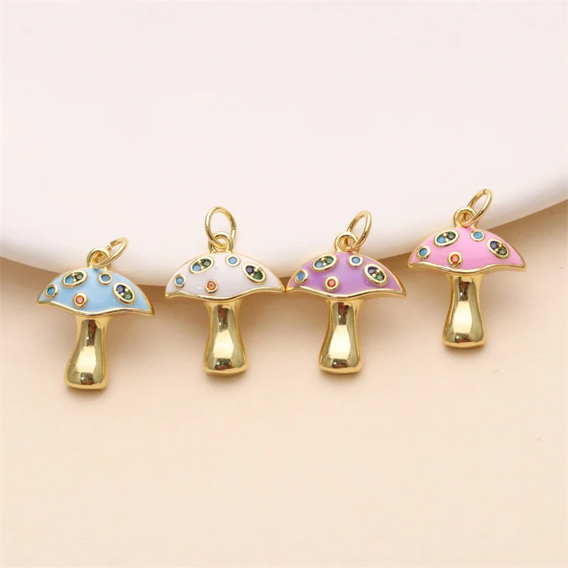 2023  Enamel Cute Tiny Charms For Necklace Jewelry Retro Mushroom shape Brass Charm