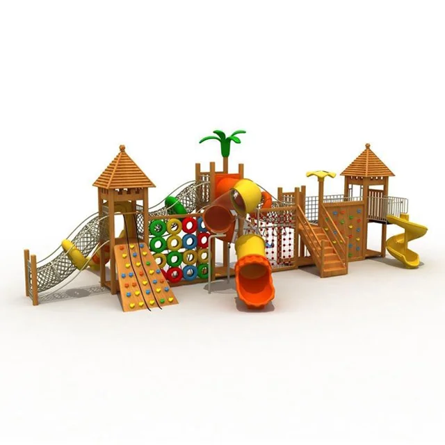 Kids Garden Outdoor Children Slide Large Set Wooden Tree House Children Climbing Play Station for Schools Early Years Park