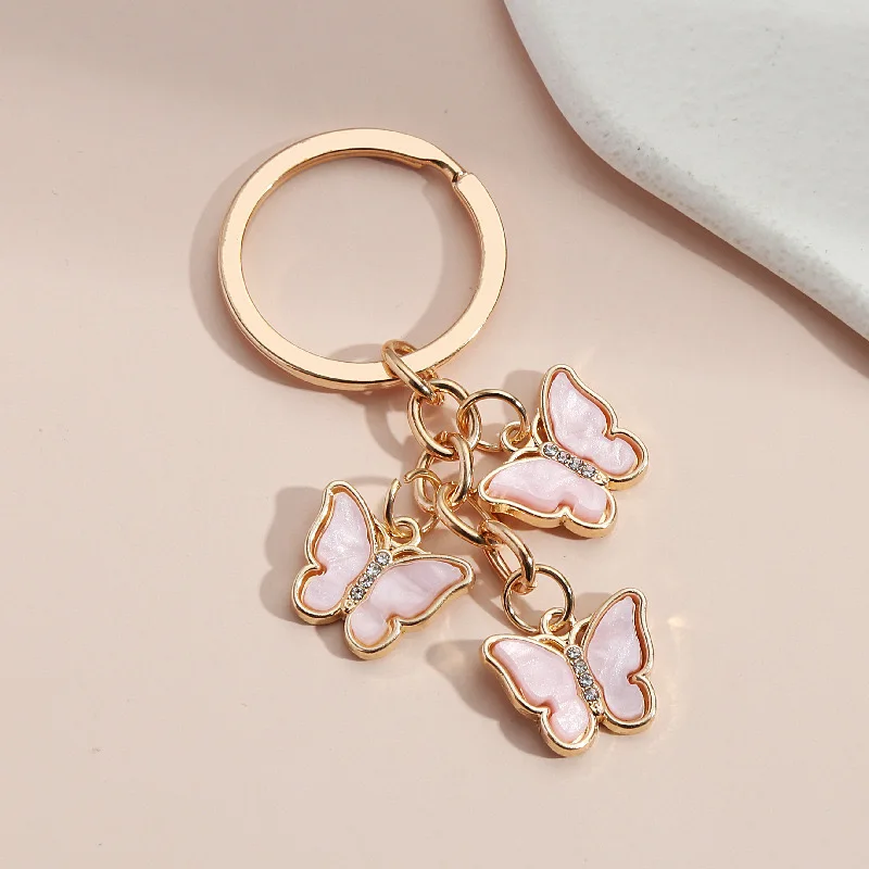 Rhinestone Butterfly Keychain Cute Key Ring Oil Dripping Flying Animals Key Chains For Women Girls Handbag Accessories Handmade