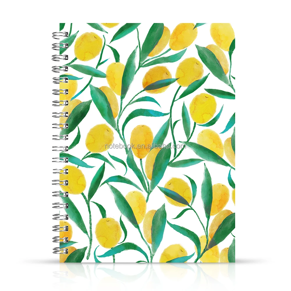 Fruit print lined notebook gold Spiral journal customizable A4 B5 A5