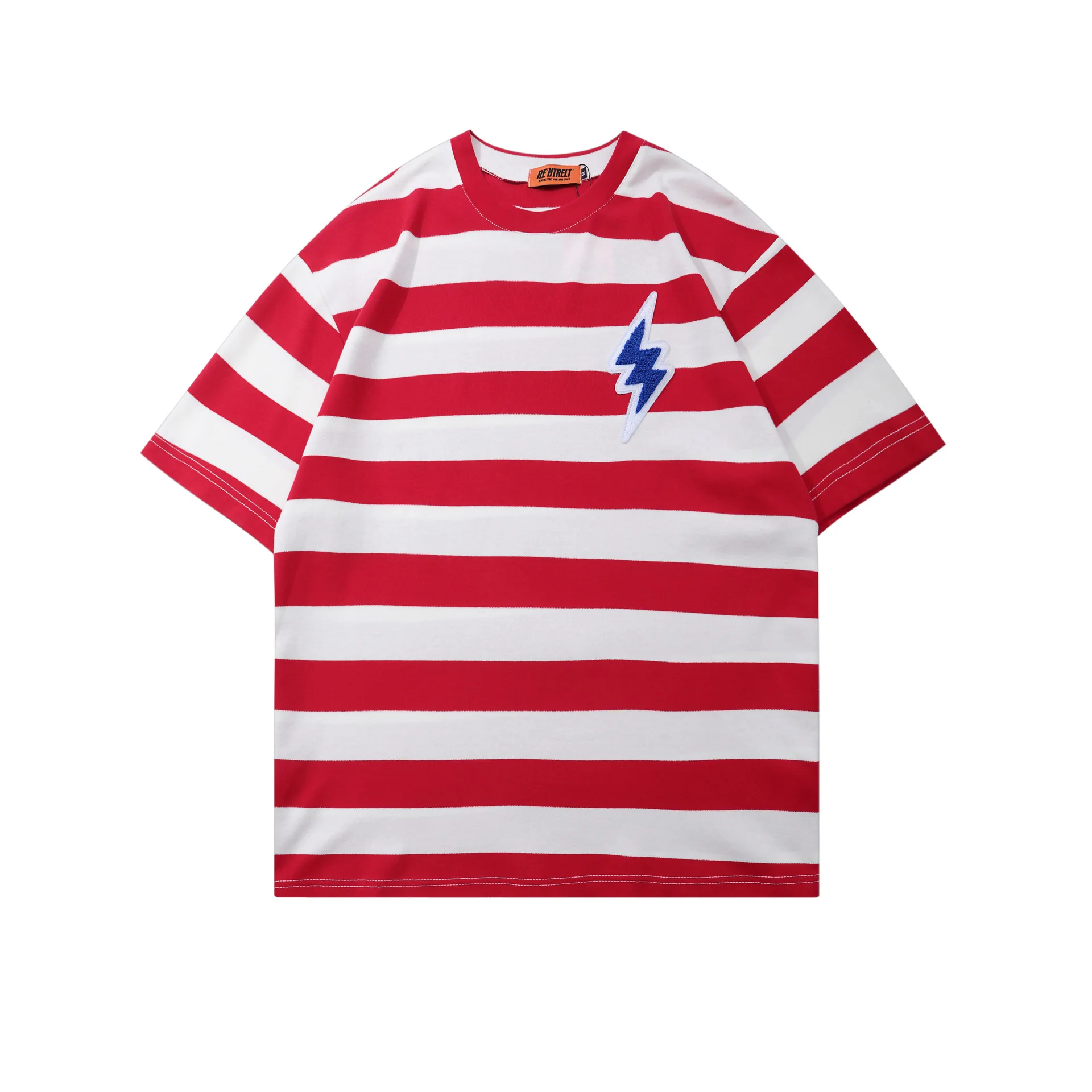 Unisex new  Short sleeve wholesale striped t-shirt Streetwear red  America  young people horizontal stripe t-shirts