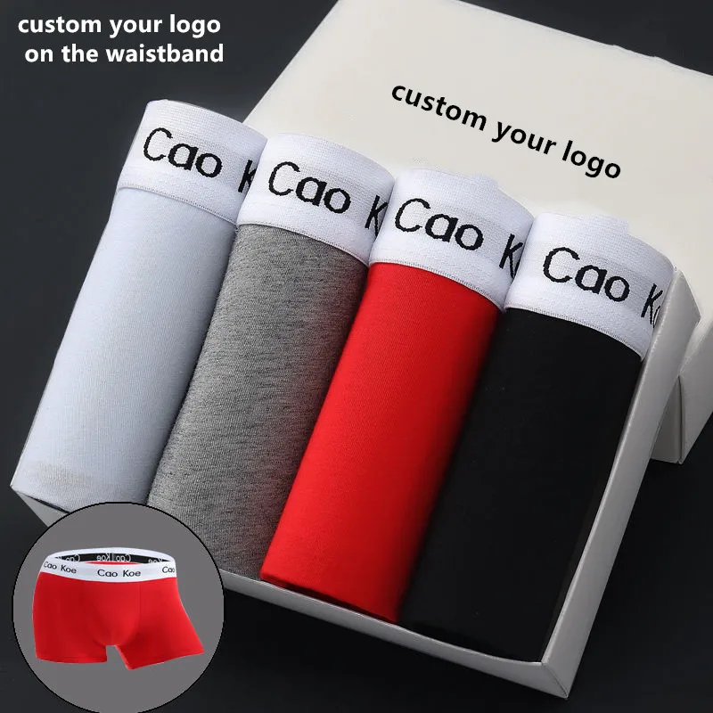 
Good Quality Boxer Shorts Custom Logo Brands Underwear Oem Serive Breathable cotton Solid Boxer Briefs For Men 
