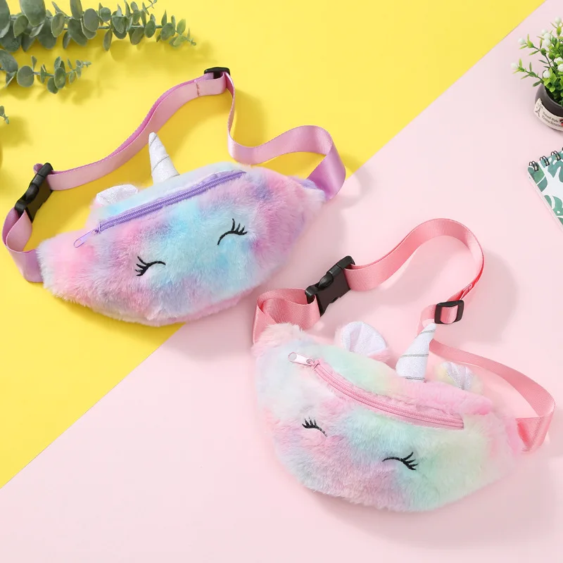 2022 Newest Cartoon Unicorn Plush Waist Bag Girls Soft Cartoon Bags For Children